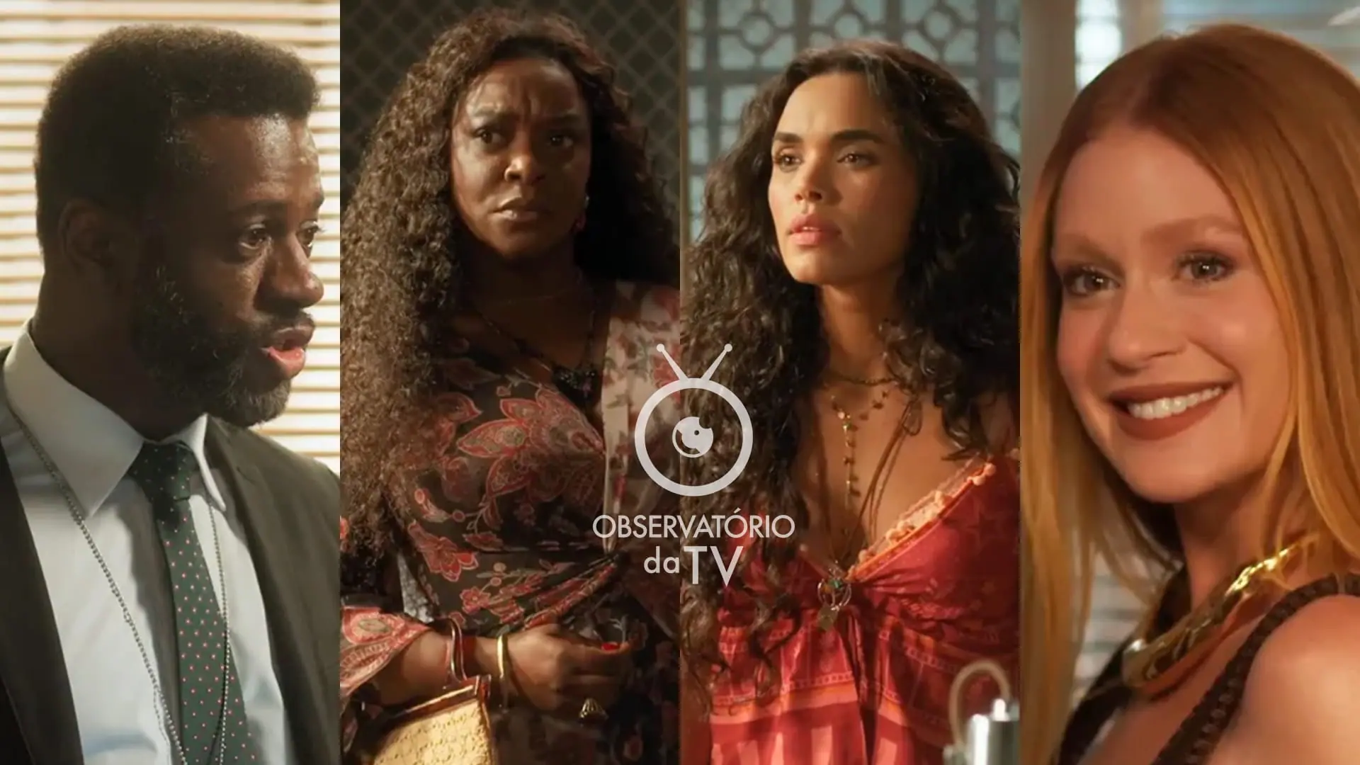 Barreto (Rogério Brito), Maria Navalha (Olívia Araújo), Luna (Giovana Cordeiro) e Preciosa (Marina Ruy Barbosa) de Fuzuê