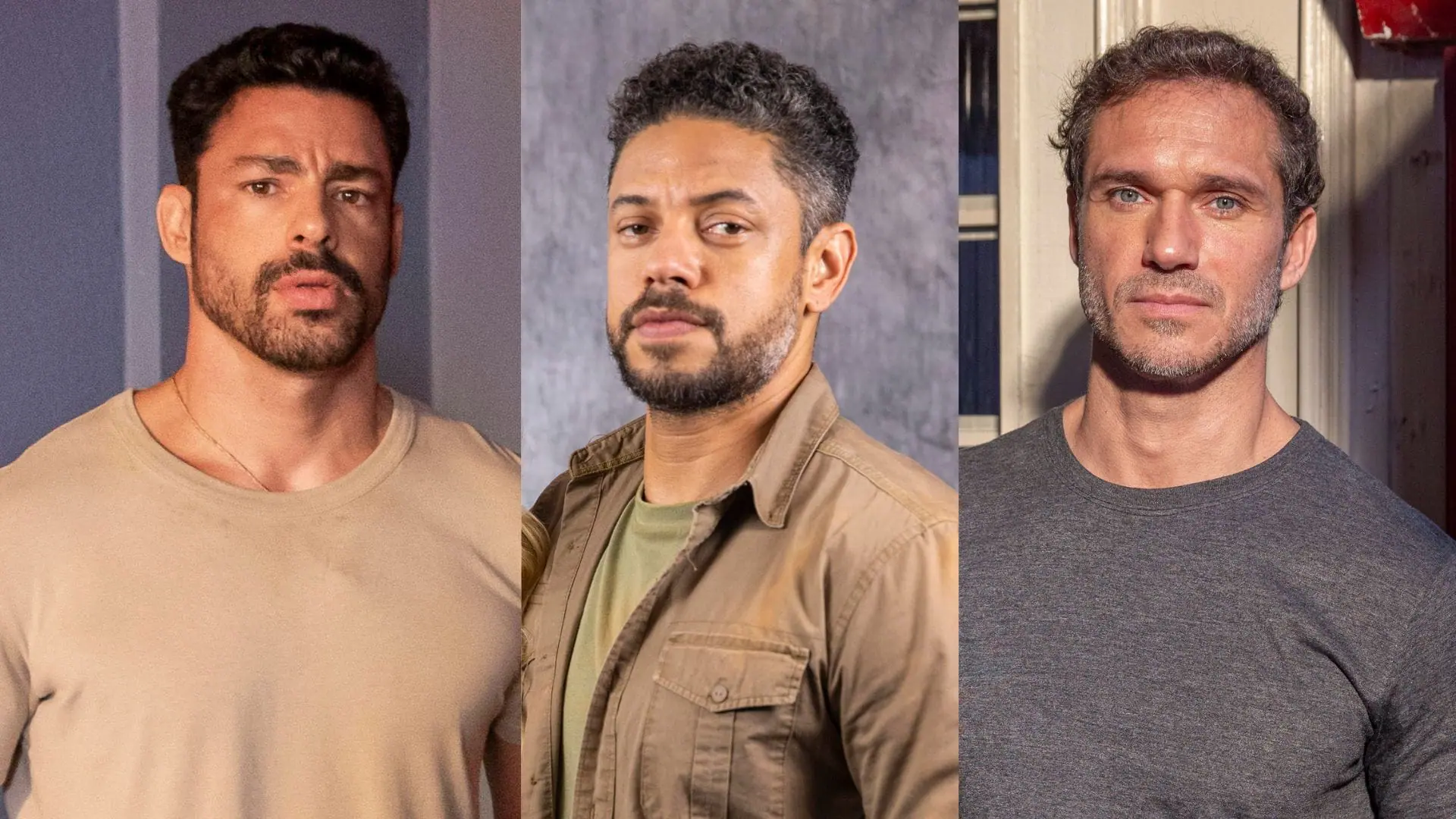Caio (Cauã Reymond), Jonatas (Paulo Lessa) e Vinícius (Paulo Rocha) em Terra e Paixão