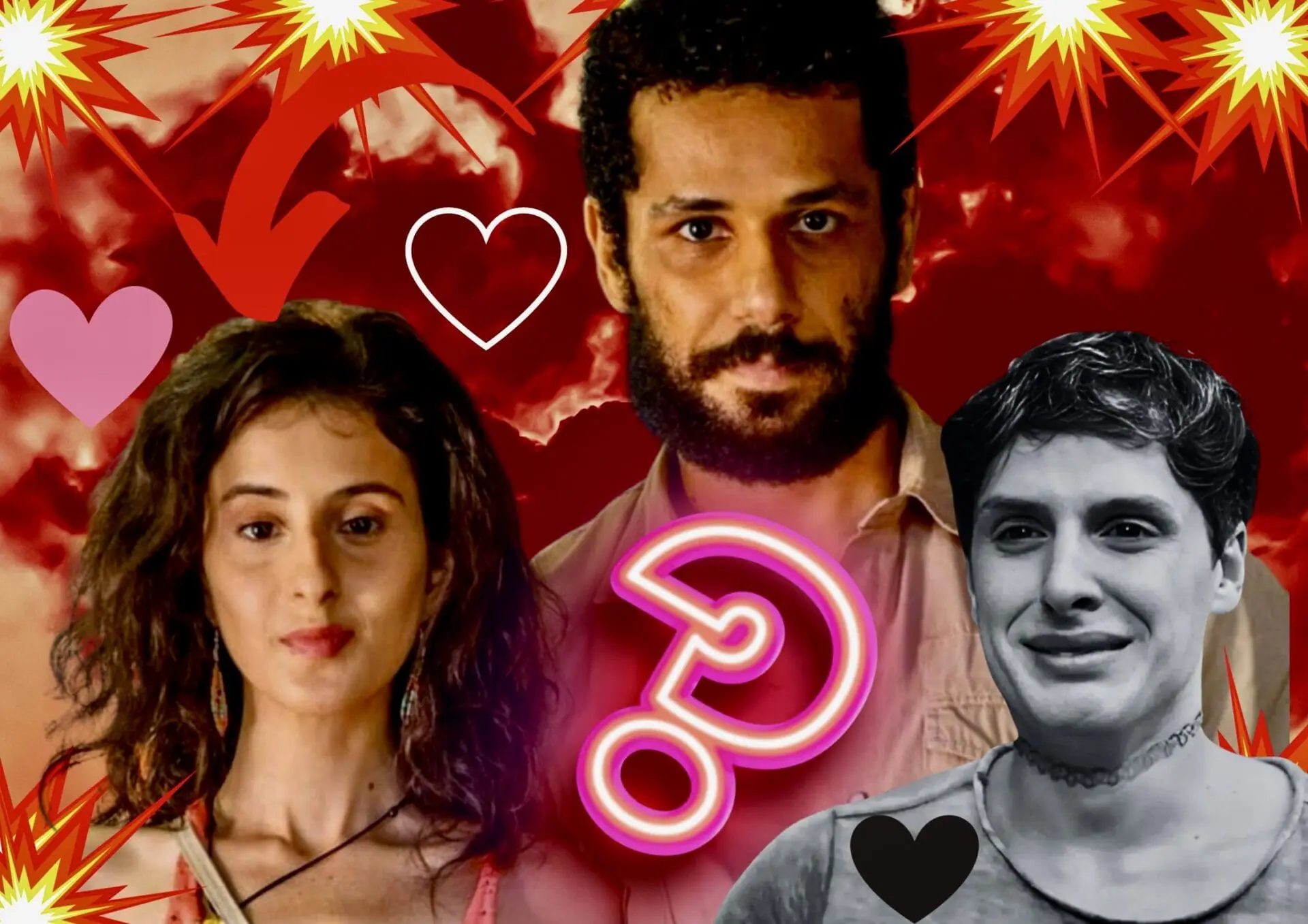 Munda (Carol Romano), Kelvin (Diego Martins) e Ramiro (Amaury Lorenzo) em Terra e Paixão