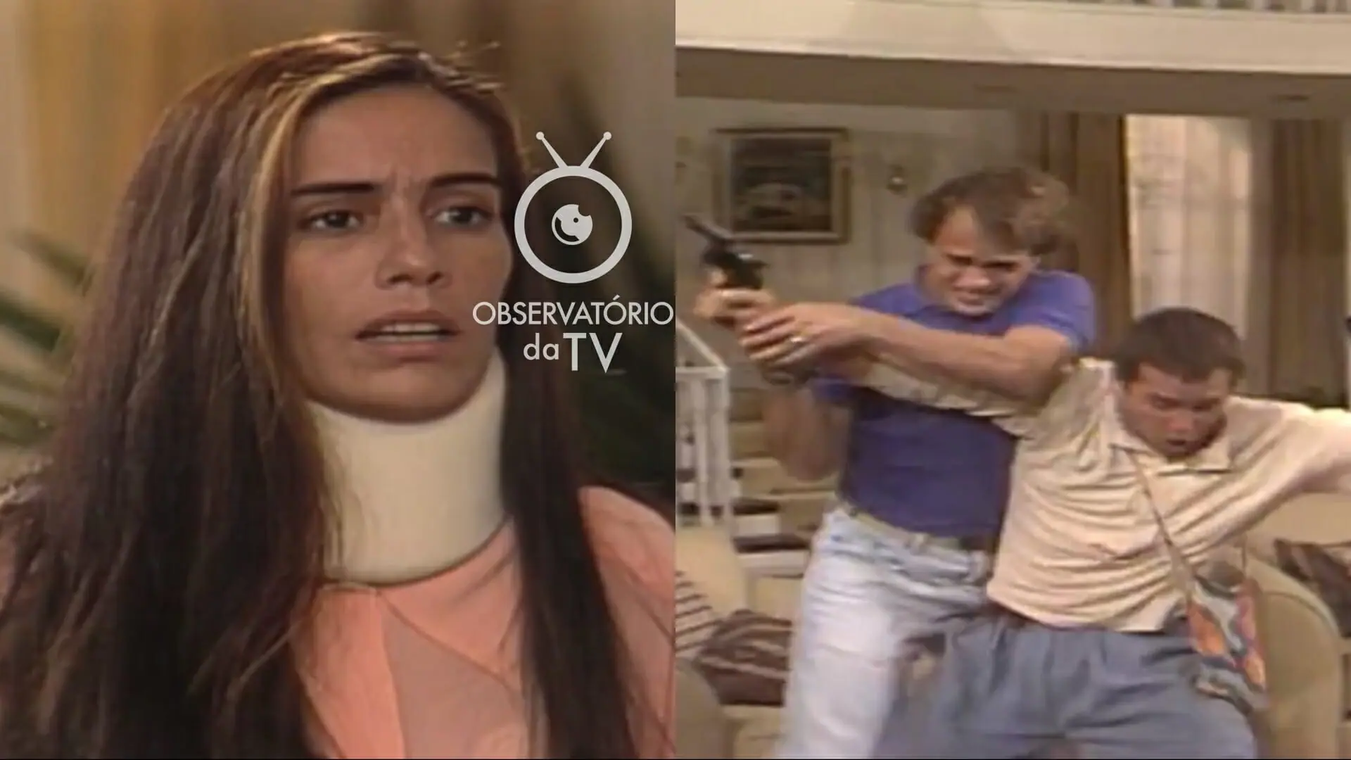 Ruth (Gloria Pires), Marcos (Guilherme Fontes) e Tonho da Lua (Marcos Frota) de Mulheres de Areia