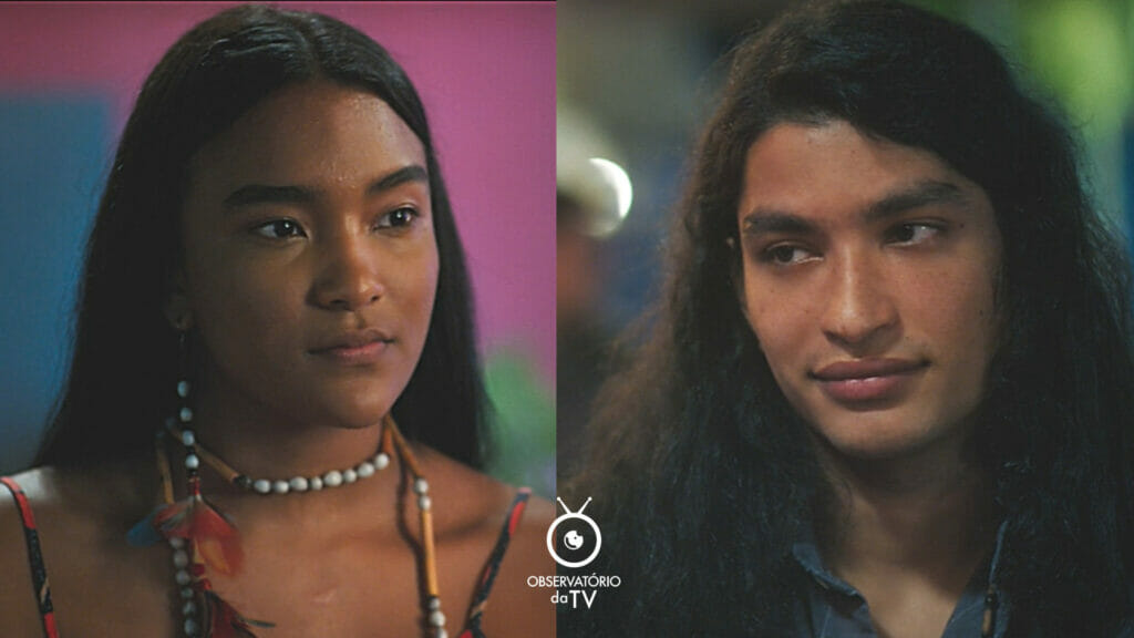 Yandara (Rafaela Cocal) e Rudá (João Vitor da Silva) em Terra e Paixão