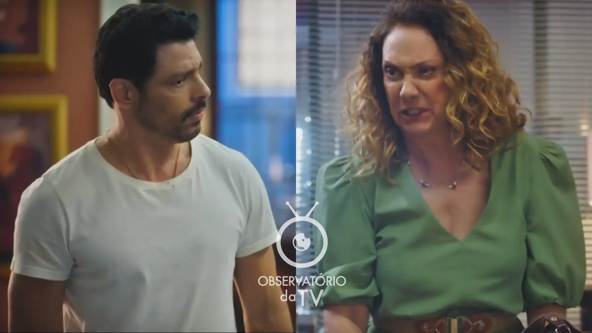 Caio (Cauã Reymond) e Agatha (Eliane Giardini) de Terra e Paixão