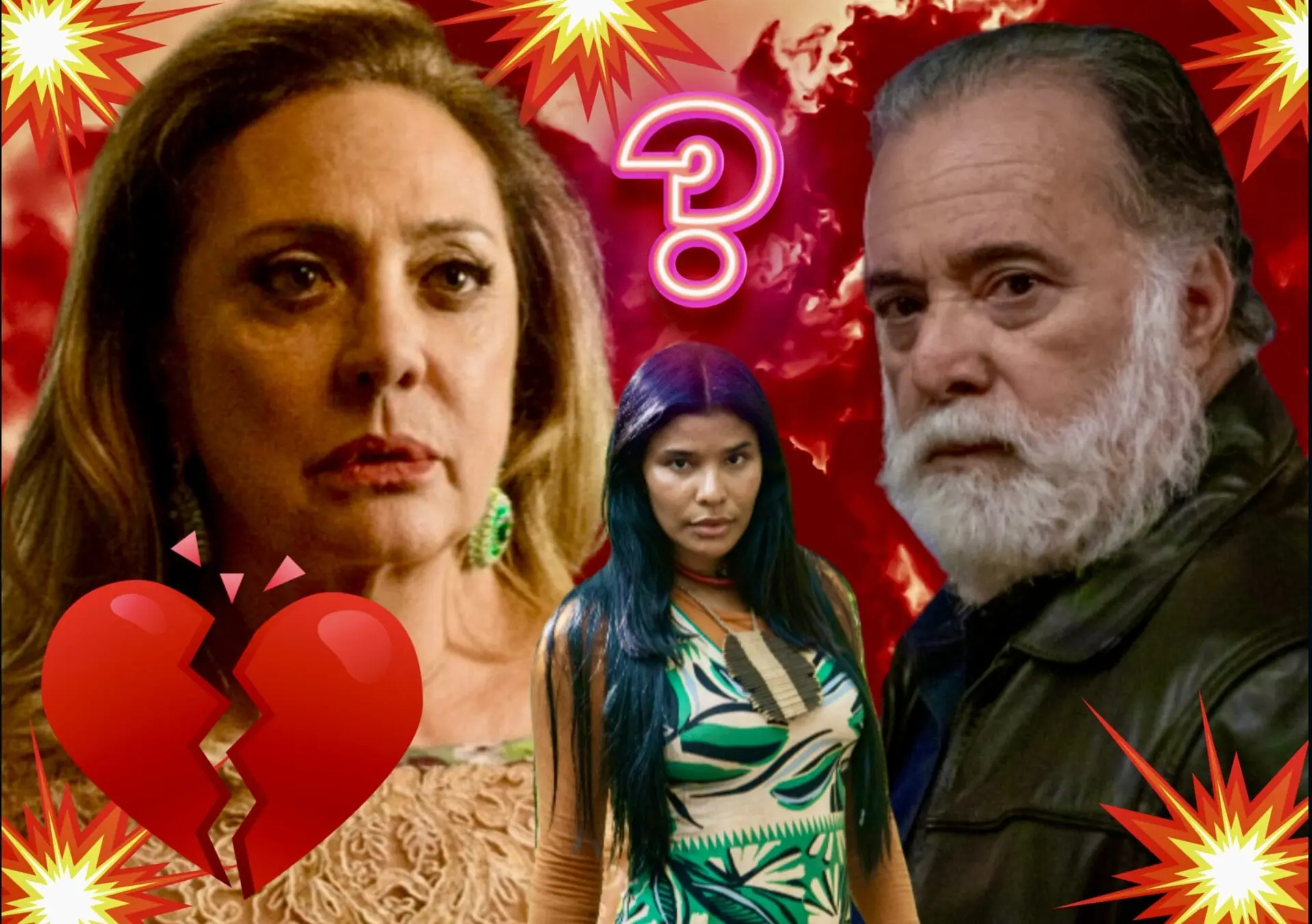 Antônio (Tony Ramos), Agatha (Eliane Giardini) e Iraê (Suyane Moreira) de Terra e Paixão