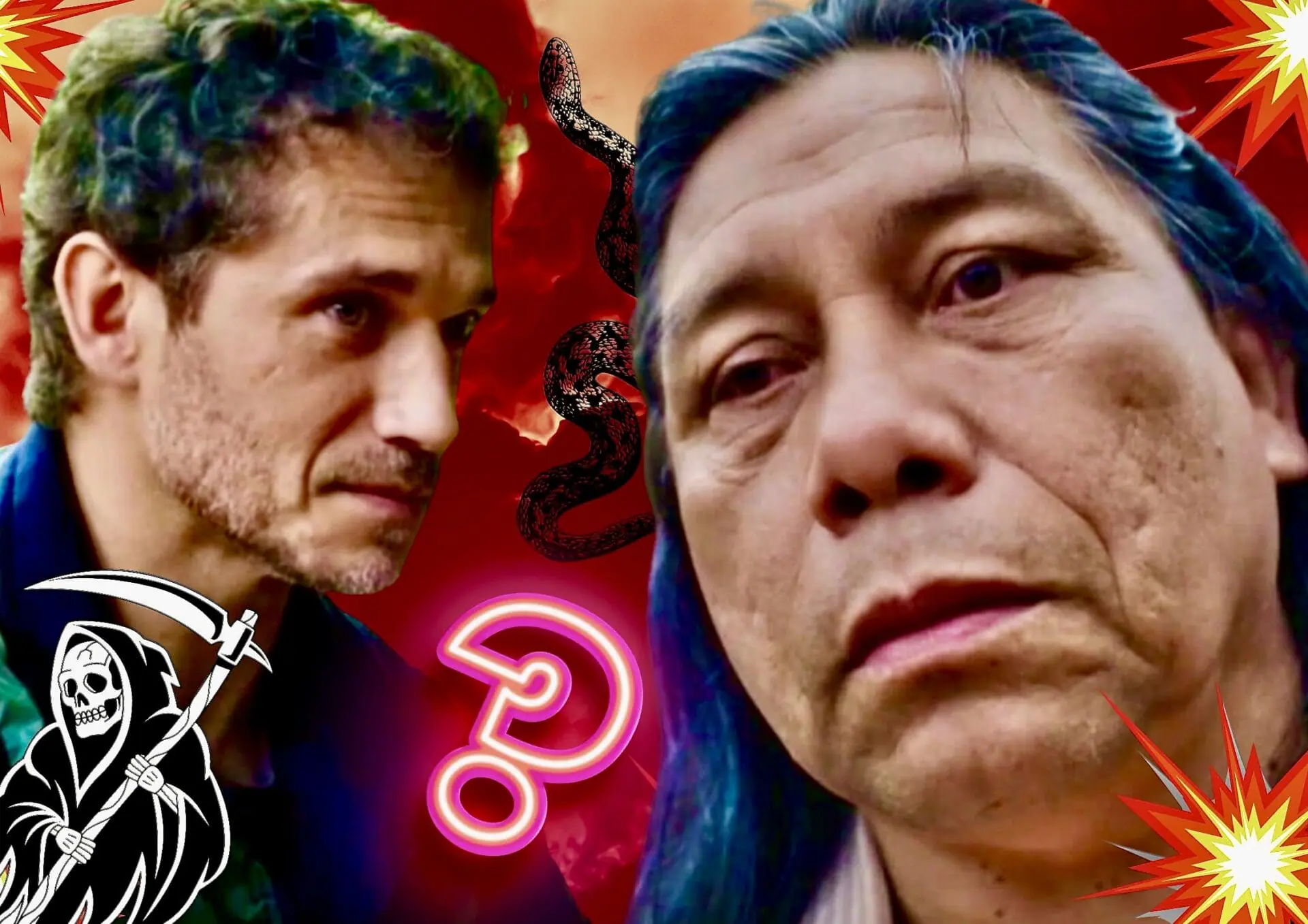 Jurecê (Daniel Munduruku) e Vinícius (Paulo Rocha) em Terra e Paixão