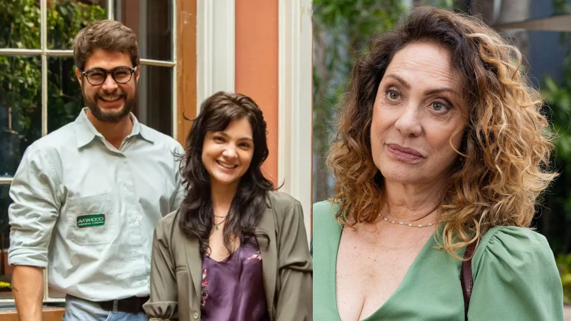 Hélio (Rafael Vitti), Petra (Débora Ozório) e Agatha (Eliane Giardini) em Terra e Paixão (1)