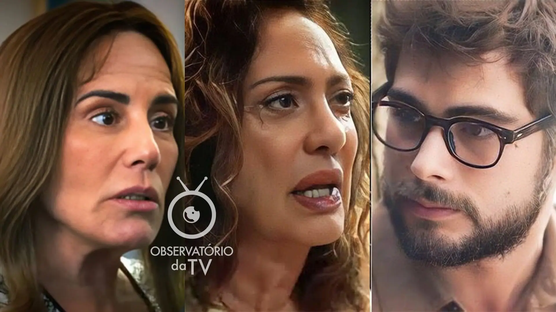 Irene (Gloria Pires), Agatha (Eliane Giardini) e Hélio (Rafael Vitti) de Terra e Paixão