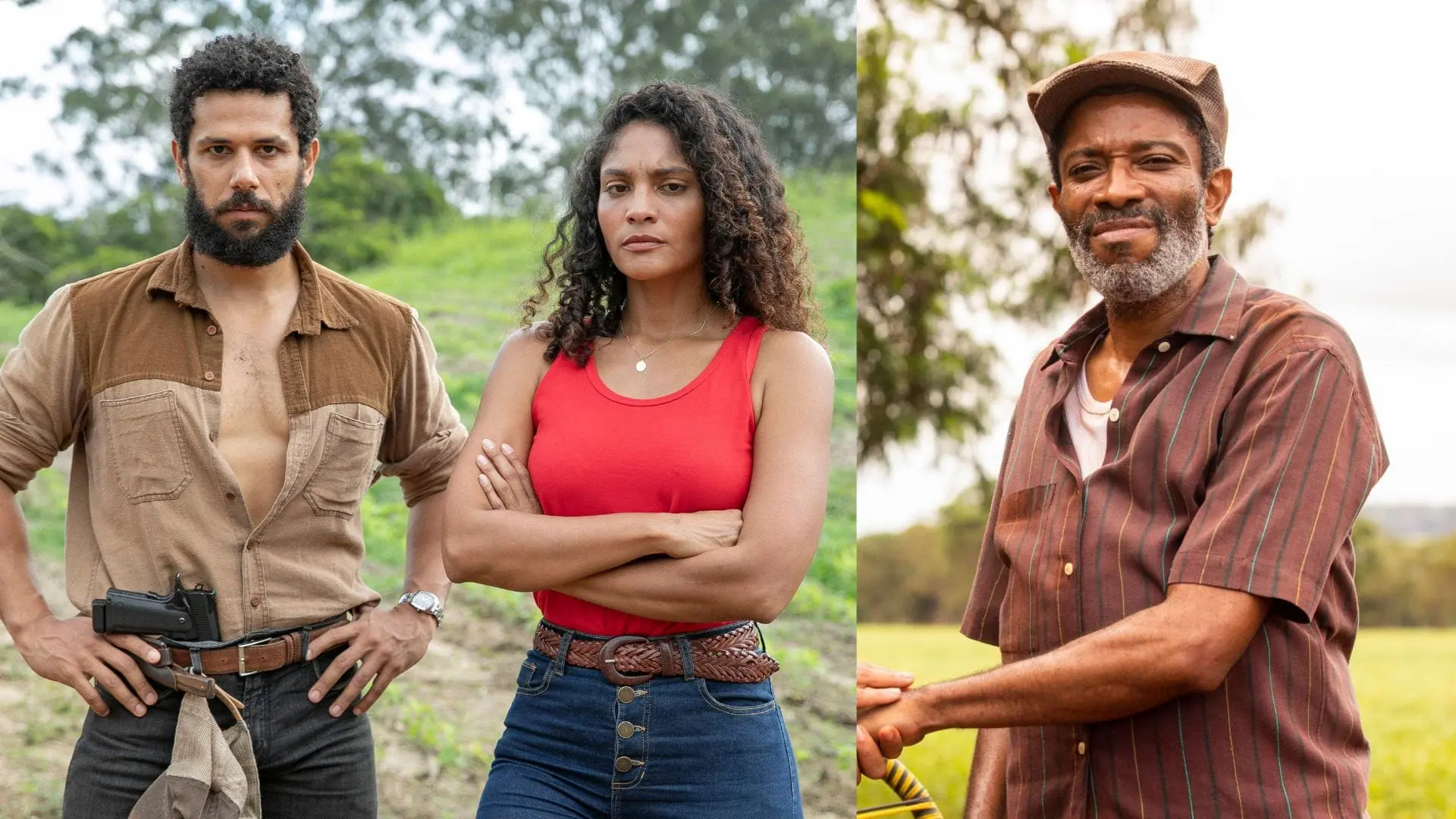 Ramiro (Amaury Lorenzo), Aline (Bárbara Reis), Gentil (Flávio Bauraqui) em Terra e Paixão