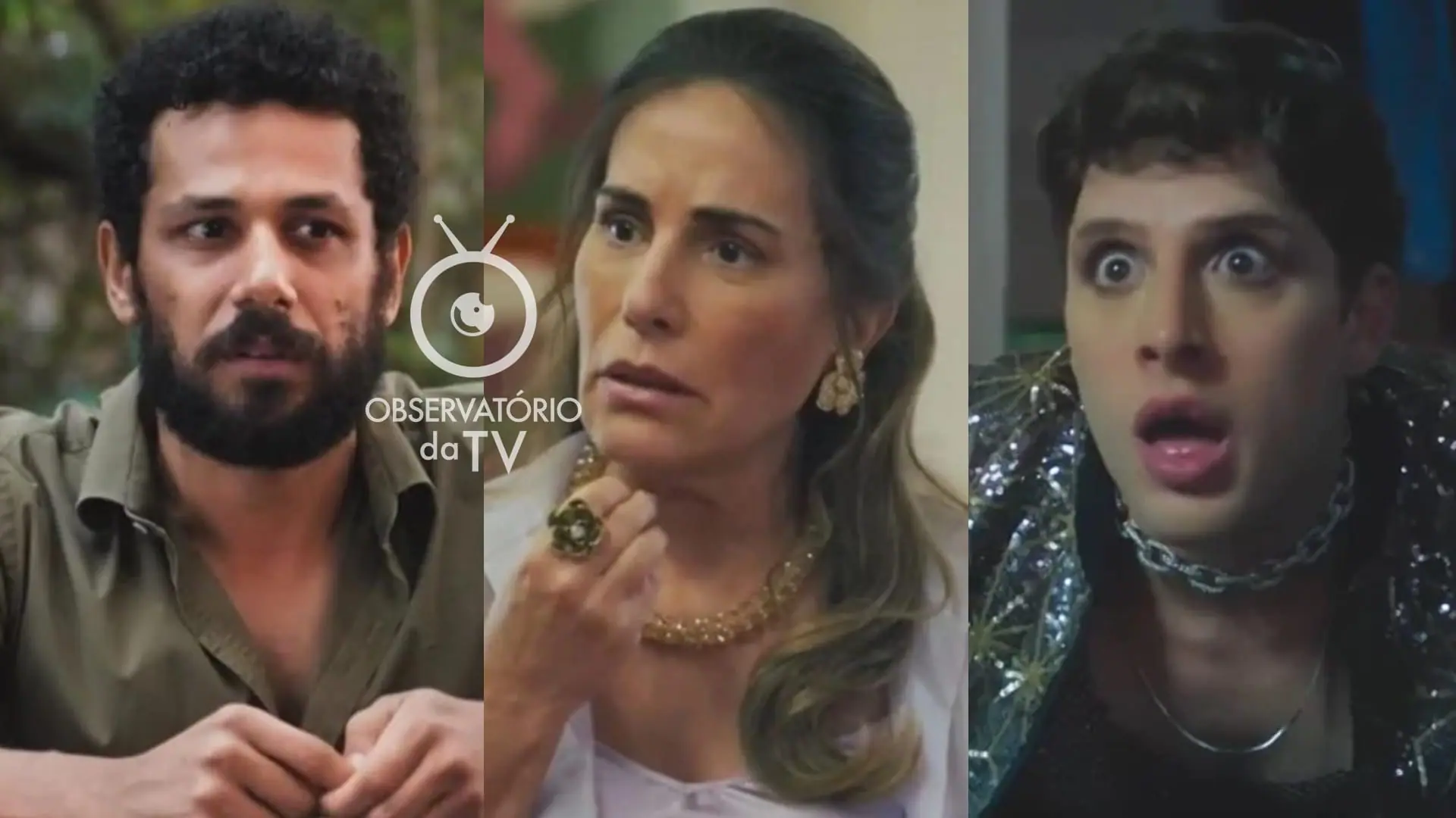 Ramiro (Amaury Lorenzo), Irene (Gloria Pires) e Kelvin (Diego Martins) de Terra e Paixão