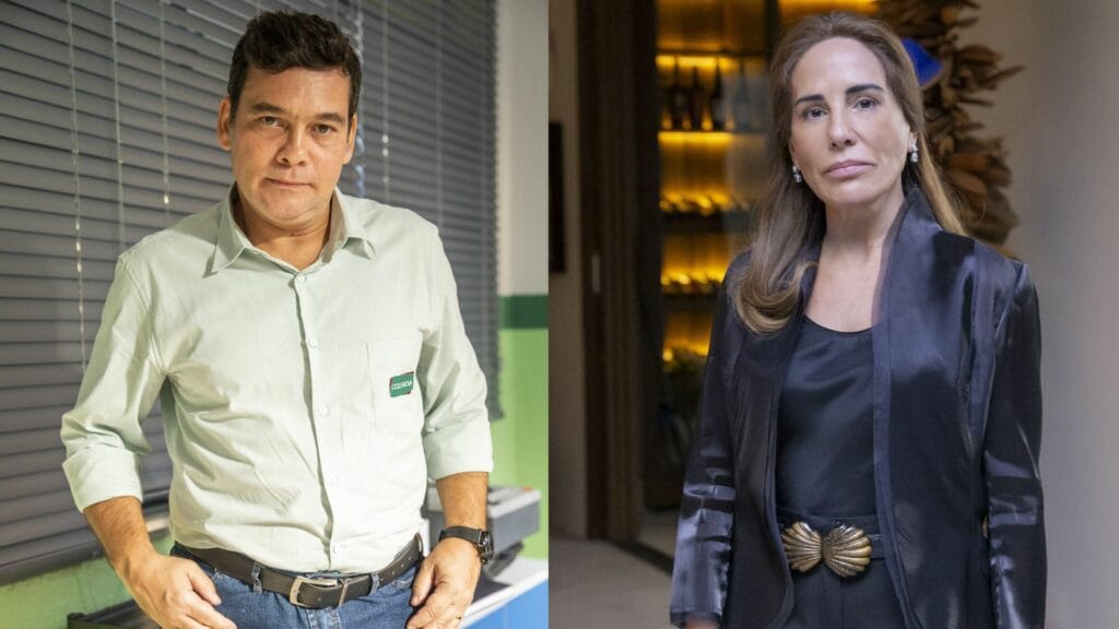 Tadeu (Claudio Gabriel) e Irene (Gloria Pires) em Terra e Paixão