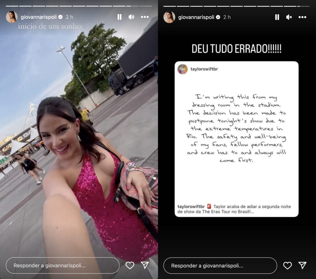 Giovanna Rispoli antes e depois do show de Taylor Swift