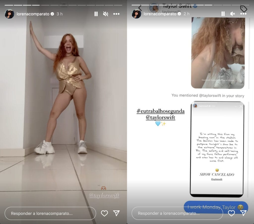 Lorena Comparato antes e depois do show de Taylor Swift