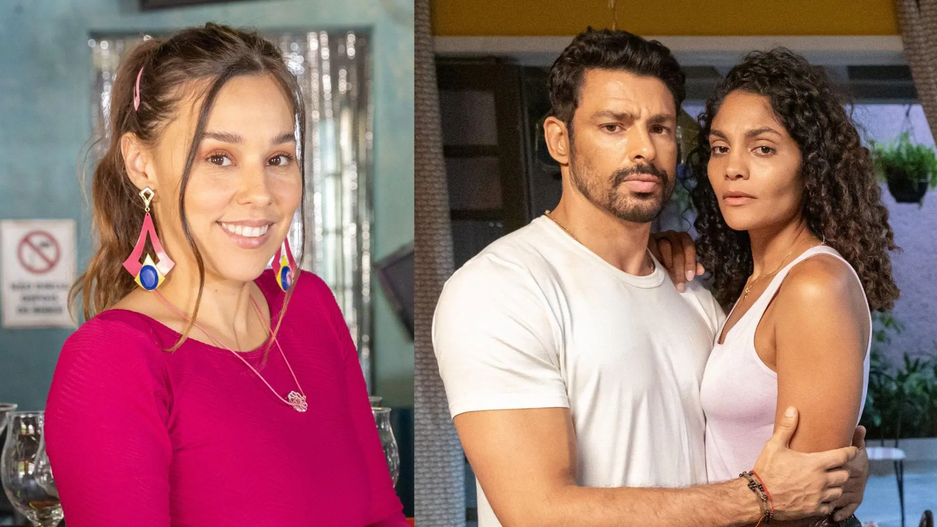Berenice (Thati Lopes), Caio (Cauã Reymond) , Aline (Barbara Reis) em Terra e Paixão