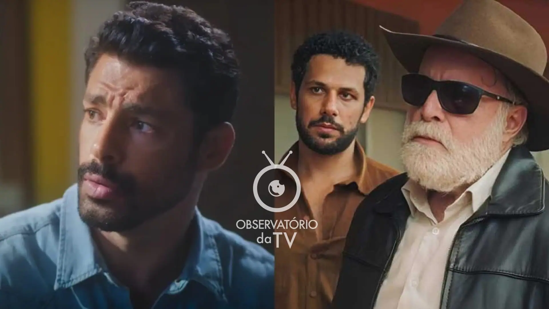 Caio (Cauã Reymond), Ramiro (Amaury Lorenzo) e Antônio (Tony Ramos) de Terra e Paixão