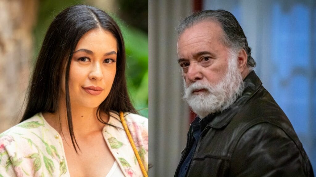 Laurita (Bruna Aiiso) e Antônio (Tony Ramos) em Terra e Paixão