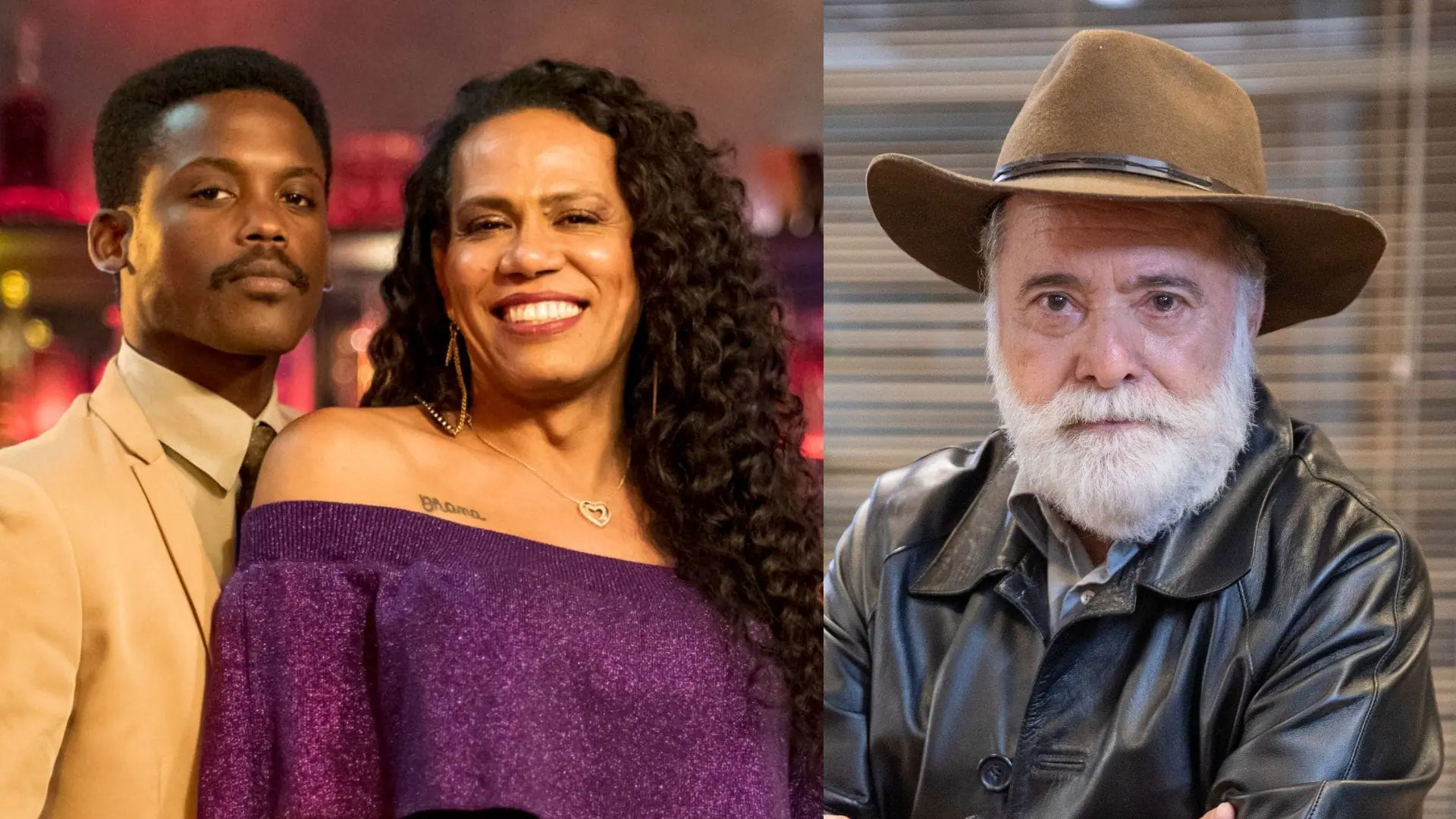 Rodrigo (Maicon Rodrigues) e Luana (Valéria Barcellos) e Antônio (Tony Ramos) em Terra e Paixão