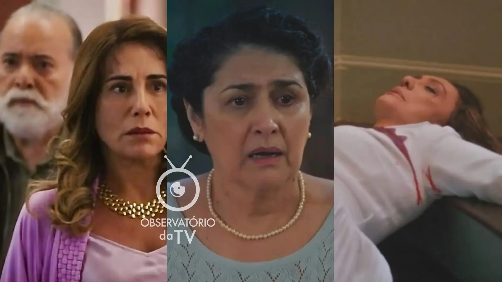 Antônio (Tony Ramoos), Irene (Gloria Pires), Angelina (Inez Viana) e Agatha (Eliane Giardini) de Terra e Paixão