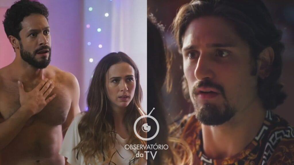 Luigi (Rainer Cadete), Anely (Tatá Werneck) e Natercinho (Daniel Rocha) de Terra e Paixão