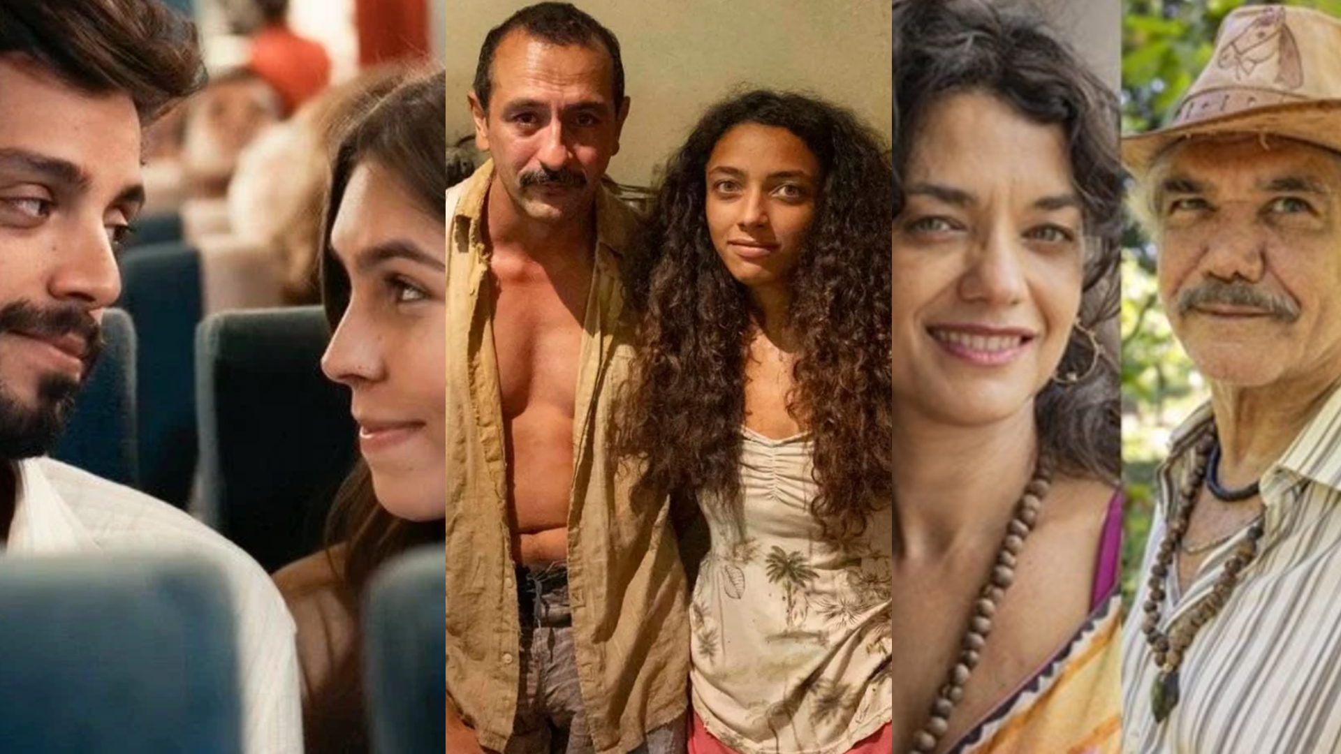 Buba (Gabriela Medeiros), José Venâncio (Rodrigo Simas), Tião (Irandhir Santos), Joana (Alice Carvalho), Deocleciano (Jackson Antunes) e Morena (Ana Cecília Costa) de Renascer