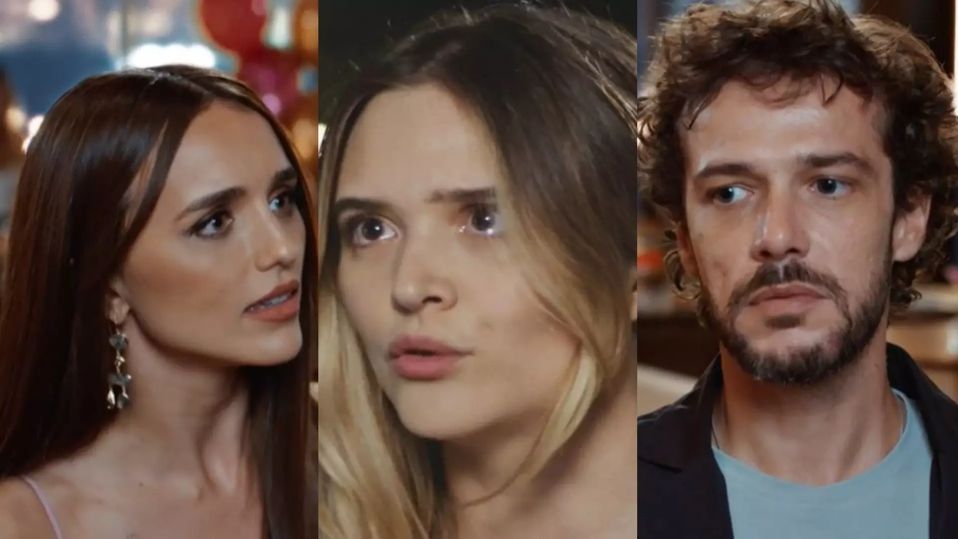 Jéssica (Rafa Kalimann), Electra (Juliana Paiva) e Luca (Jayme Matarazzo) de Família é Tudo