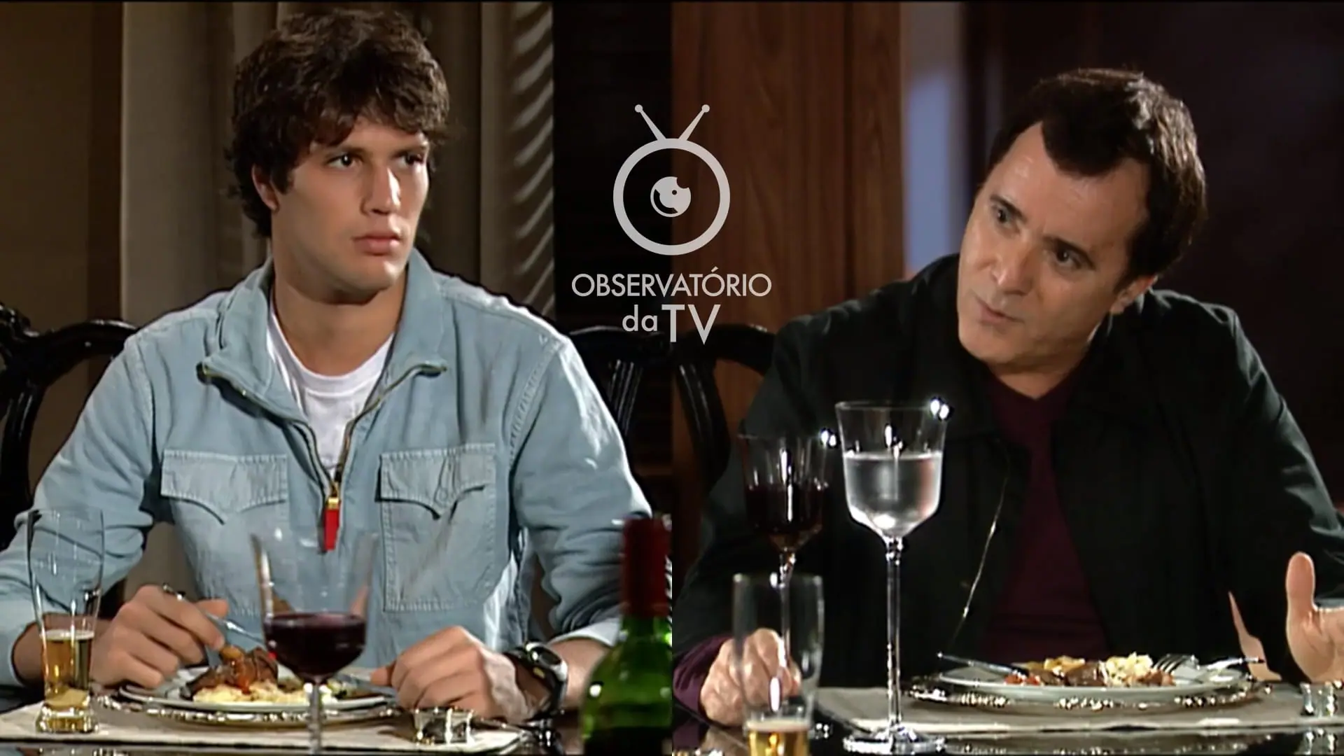 Mateus (Gustavo Leão) e Antenor (Tony Ramos) de Paraíso Tropical