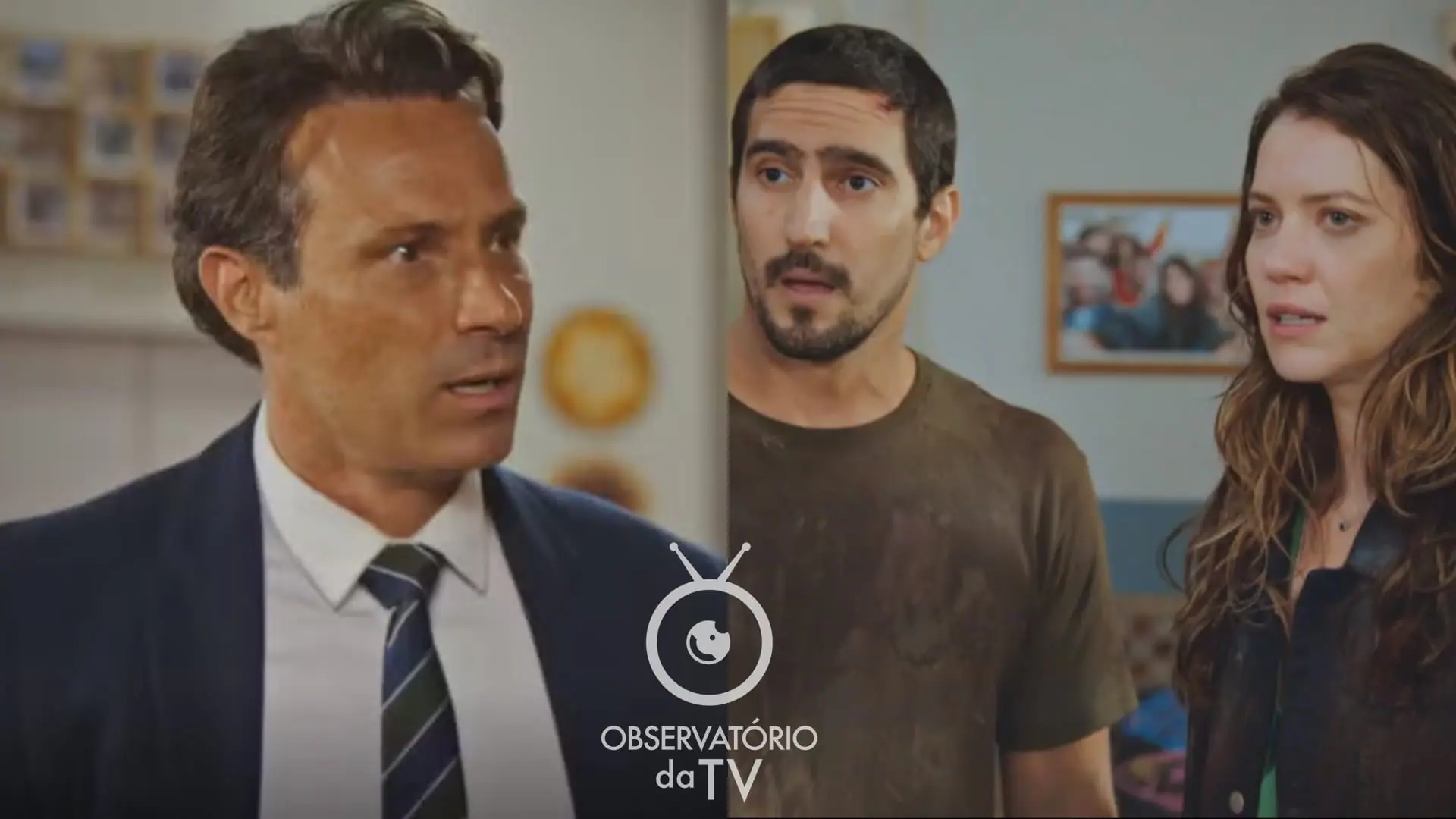 Mathias (Fernando Pavão), Tom (Renato Góes) e Vênus (Nathalia Dill) de Família é Tudo