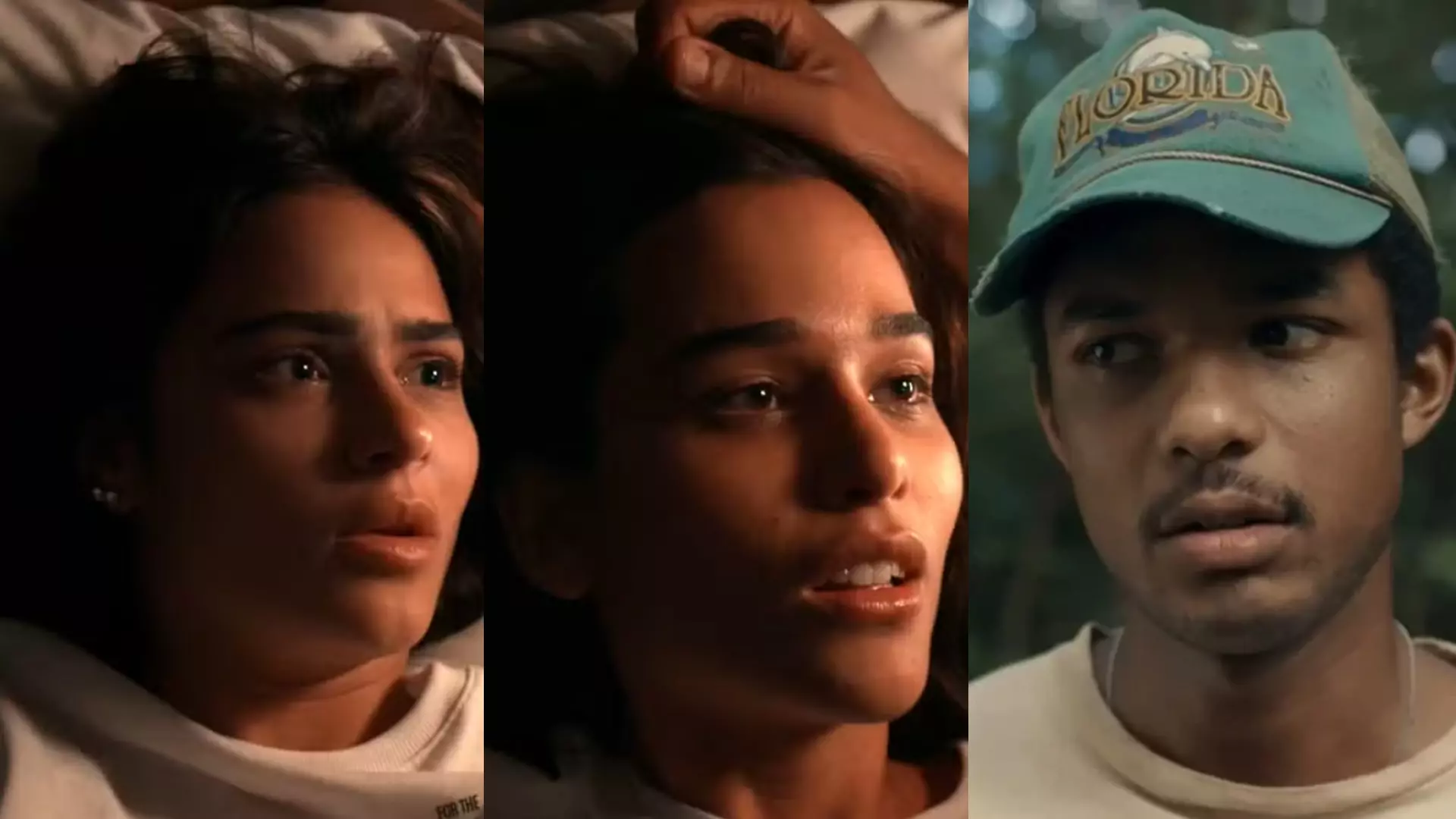 Sandra (Giullia Buscacio), Mariana (Theresa Fonseca) e João Pedro (Juan Paiva) de Renascer