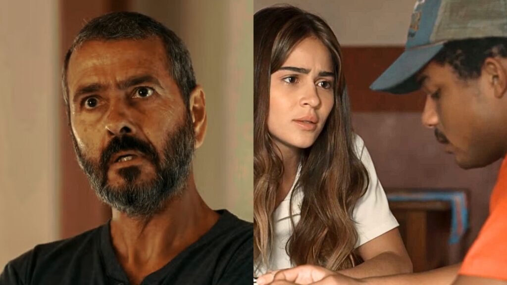 José Inocêncio (Marcos Palmeira), Sandra (Giullia Buscacio) e João Pedro (Juan Paiva) de Renascer