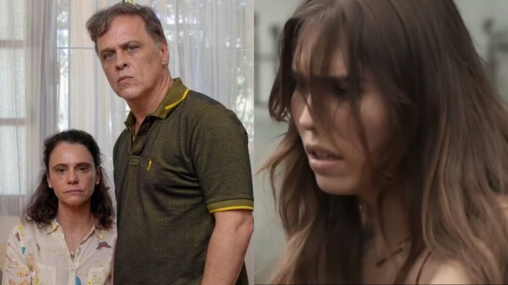 Meire (Malu Galli), Humberto (Guilherme Fontes) e Buba (Gabriela Medeiros) de Renascer