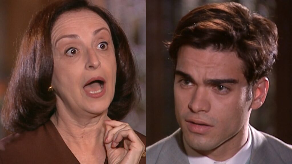 Débora (Ana Lucia Torre) e Felipe (Sidney Sampaio) de Alma Gêmea