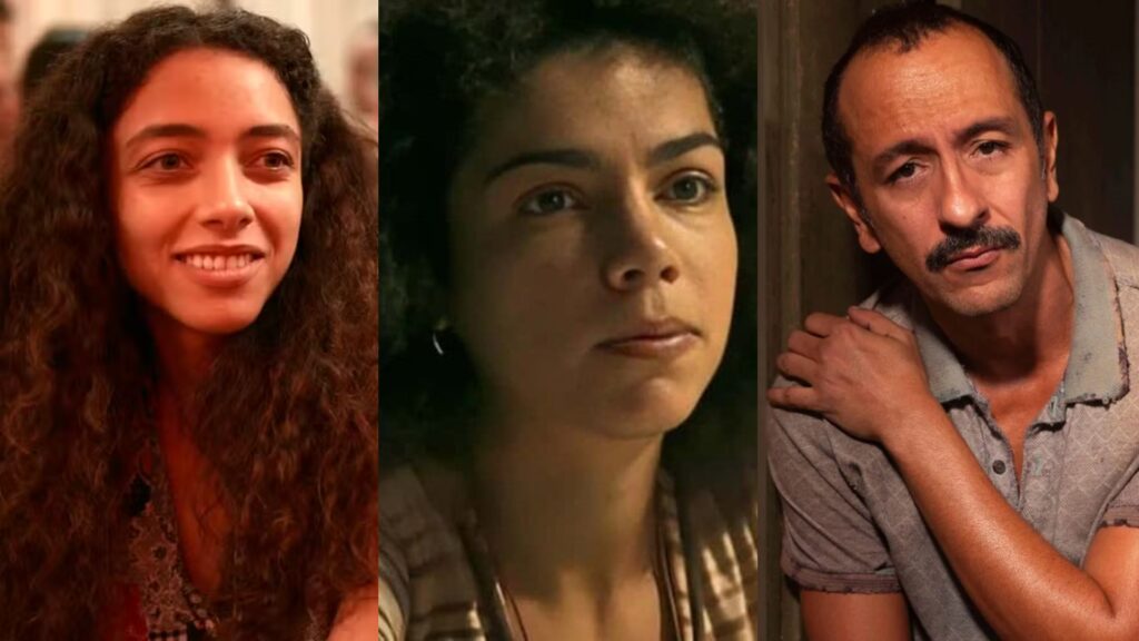 Joana (Alice Carvalho), Zinha (Samantha Jones) e Tião (Irandhir Santos) de Renascer