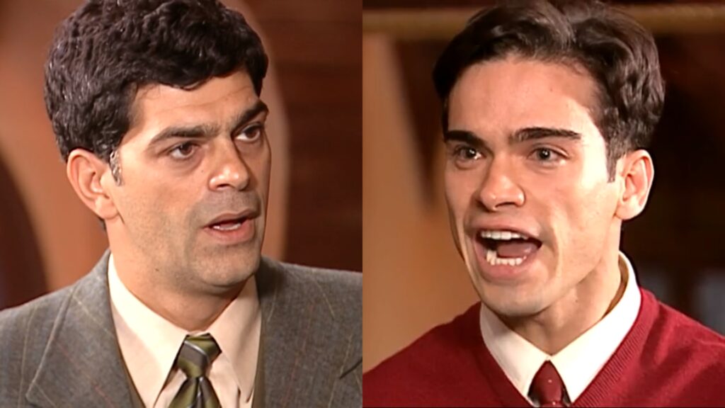 Rafael (Eduardo Moscovis) e Felipe (Sidney Sampaio) de Alma Gêmea