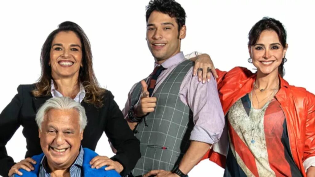Mara Carvalho em trabalho no teatro com Antonio Fagundes, Bruno Fagundes e Alexandra Martins