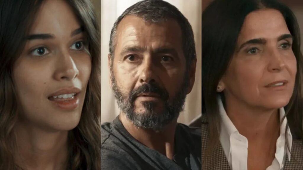 Mariana (Theresa Fonseca), José Inocêncio (Marcos Palmeira) e Aurora (Malu Mader) de Renascer