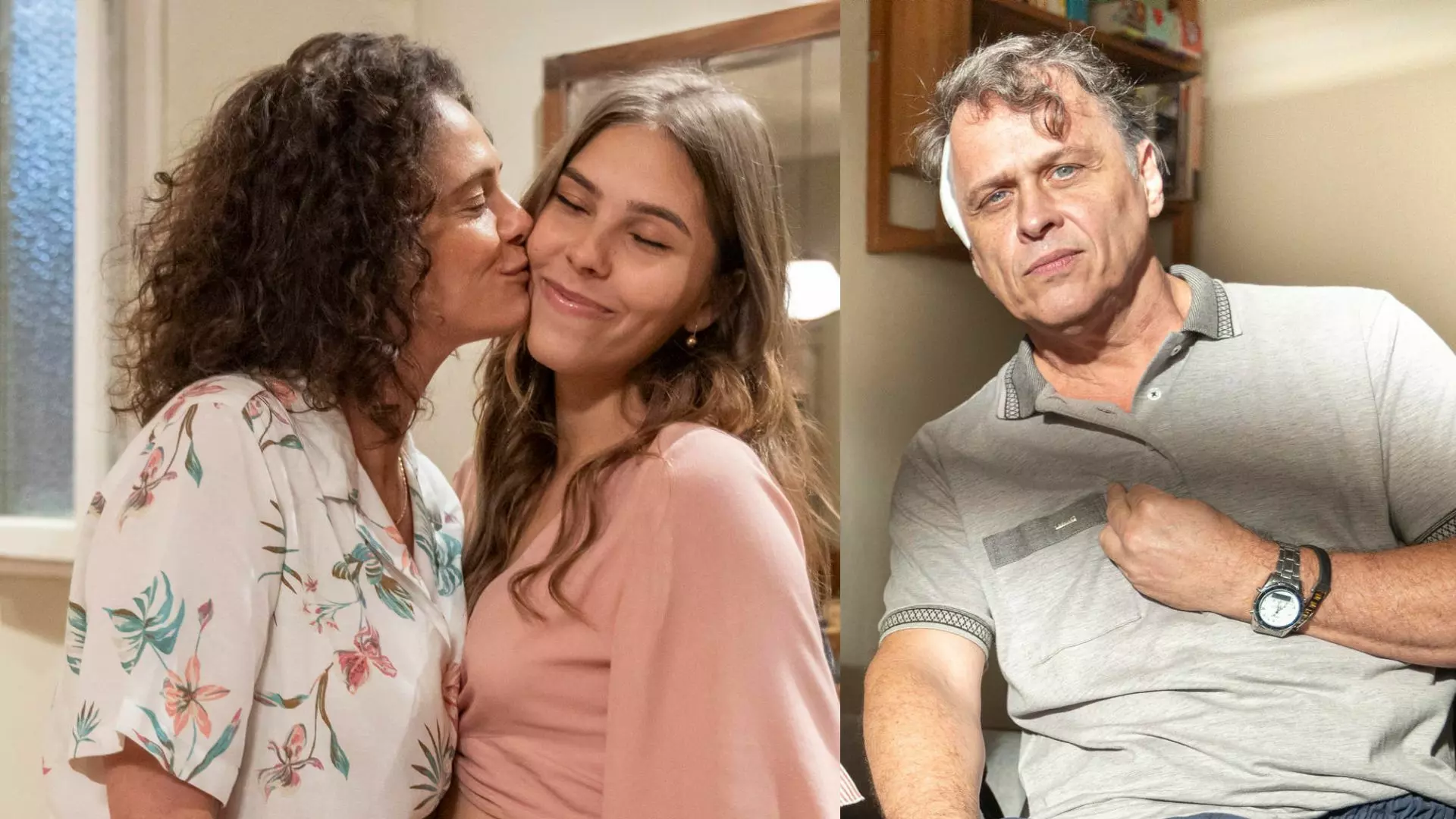 Meire (Malu Galli), Buba (Gabriela Medeiros) e Humberto (Guilherme Fontes) em Renascer