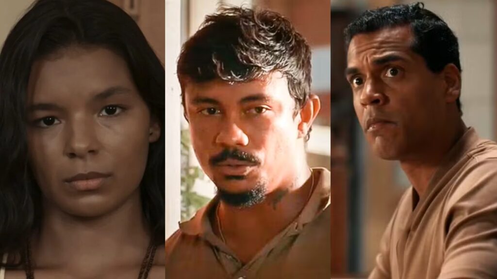 Ritinha (Mell Muzzillo), Damião (Xamã) e José Augusto (Renan Monteiro) de Renascer