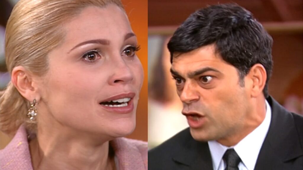 Cristina (Flávia Alessandra) e Rafael (Eduardo Moscovis) de Alma Gêmea