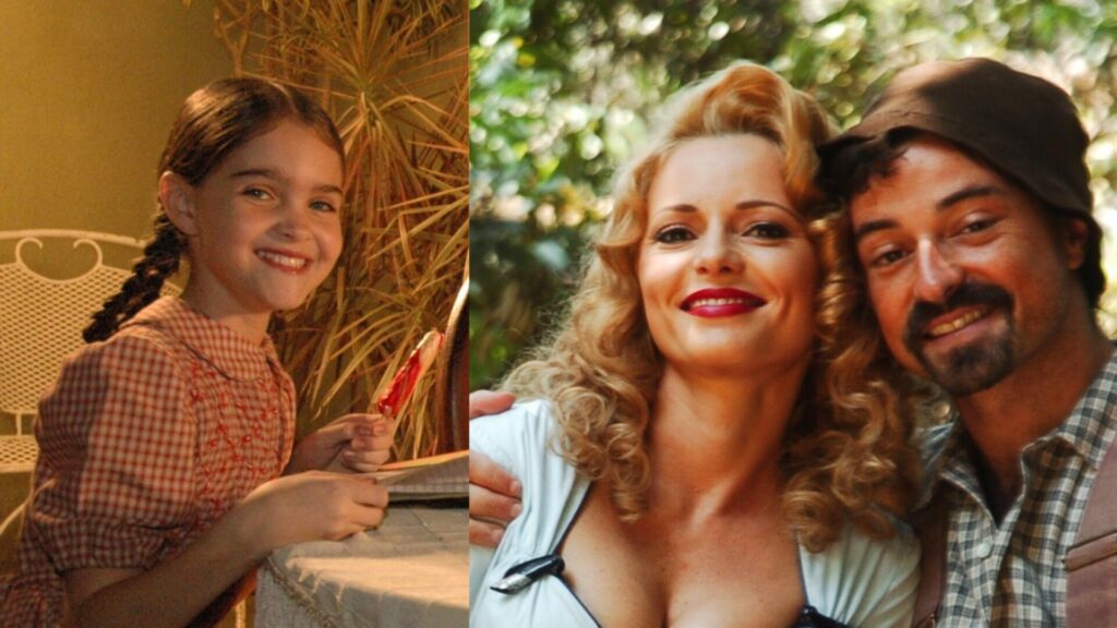 Ritinha (Caroline Smith), Kátia (Rita Guedes) e Crispim (Emílio Orciollo Neto) em Alma Gêmea