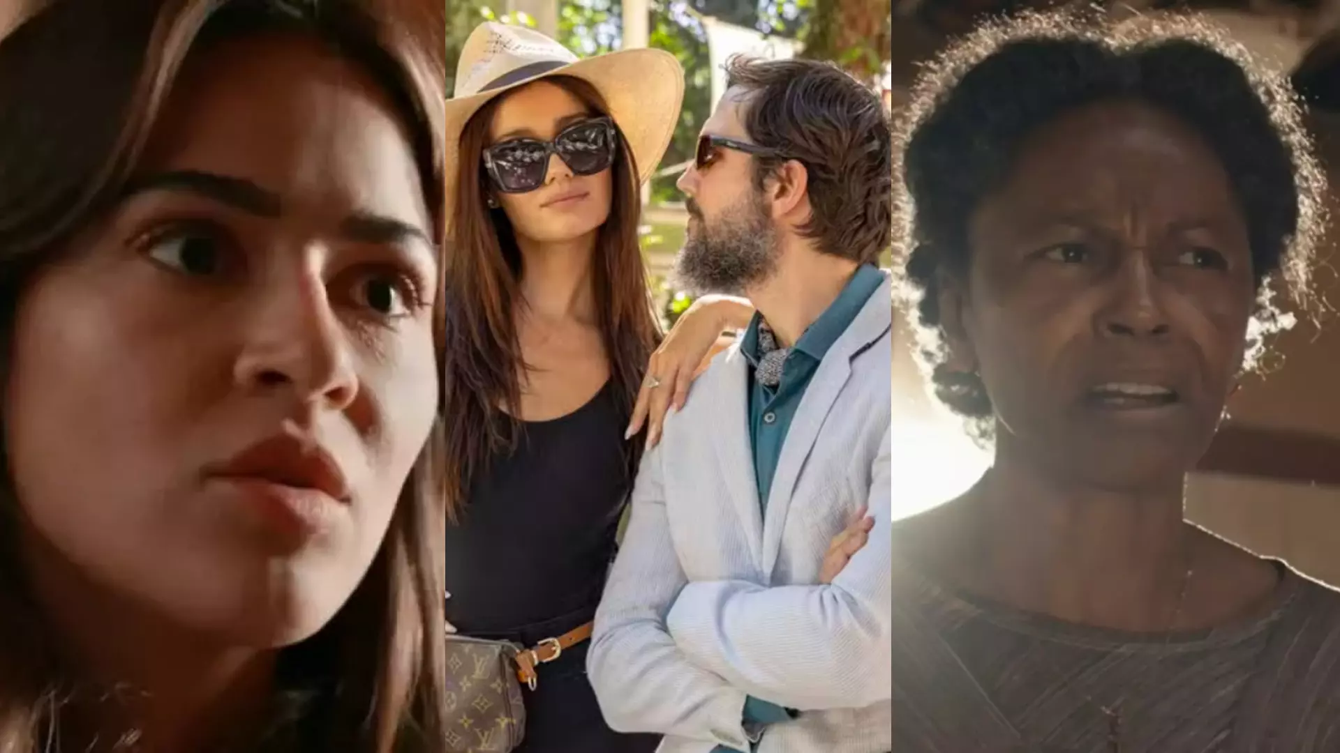 Sandra (Giullia Buscacio), Eliana (Sophie Charlotte), Egídio (Vladimir Brichta) e Inácia (Edvana Carvalho) de Renascer