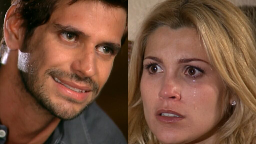 Guto (Alexandre Barillari) e Cristina (Flávia Alessandra) de Alma Gêmea