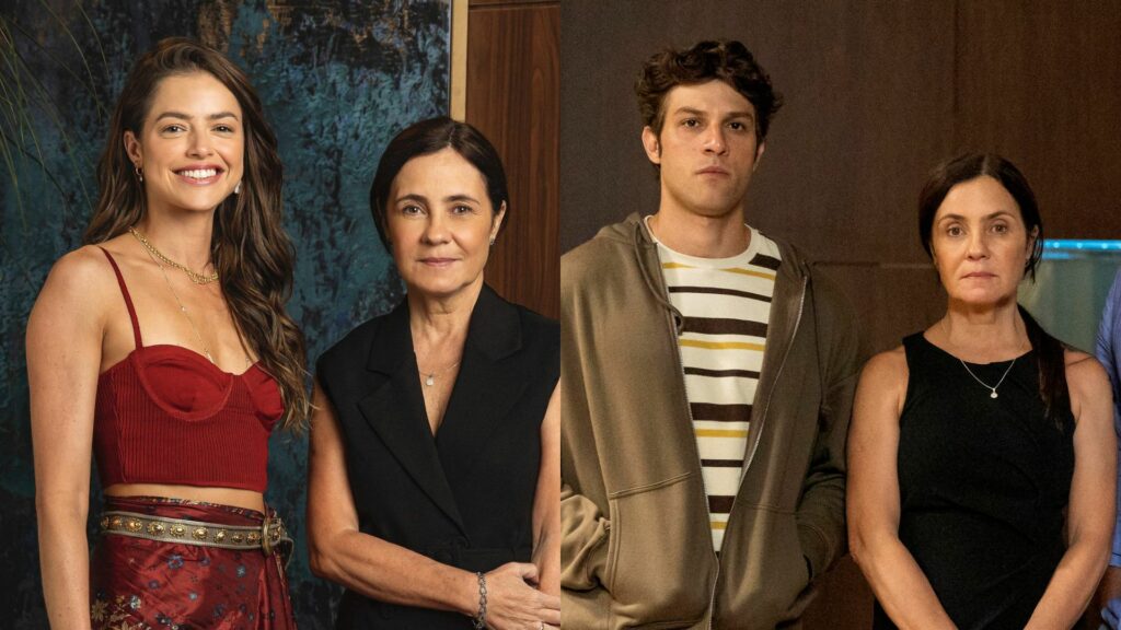 Luma (Agatha Moreira), Mavi (Chay Suede) e Mércia (Adriana Esteves) em Mania de Você