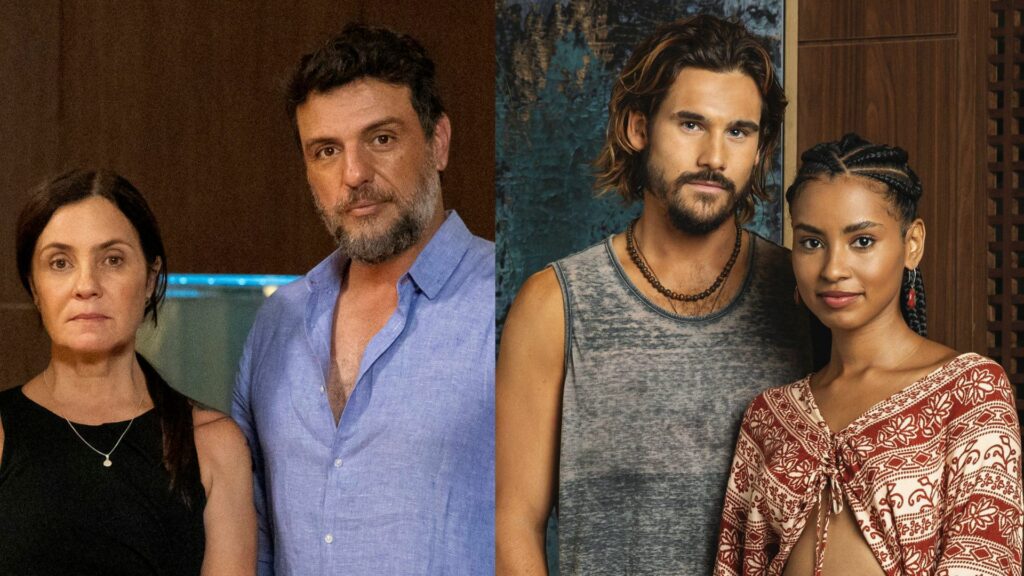 Mércia (Adriana Esteves), Molina (Rodrigo Lombardi), Rudá (Nicolas Prattes) e Viola (Gabz) em Mania de Você
