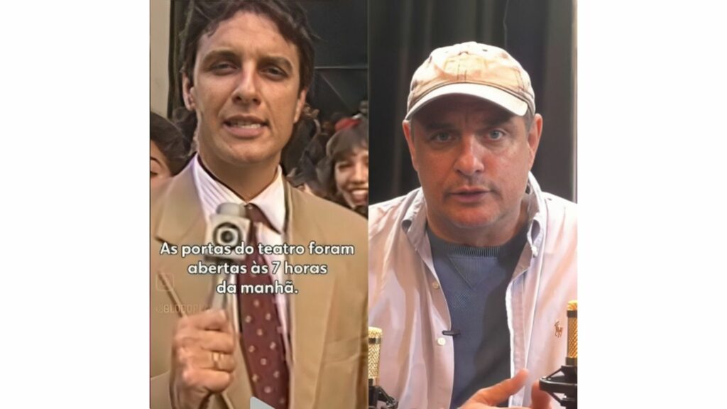 O repórter Paulo Roberto Amaral na entrevista icônica do Xou da Xuxa e, ao lado, ele atualmente