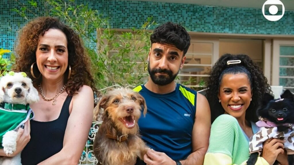 Sheila (Mariana Armelini), Chicão (Gabriel Godoy) e Andrômeda (Ramille) em Família É Tudo
