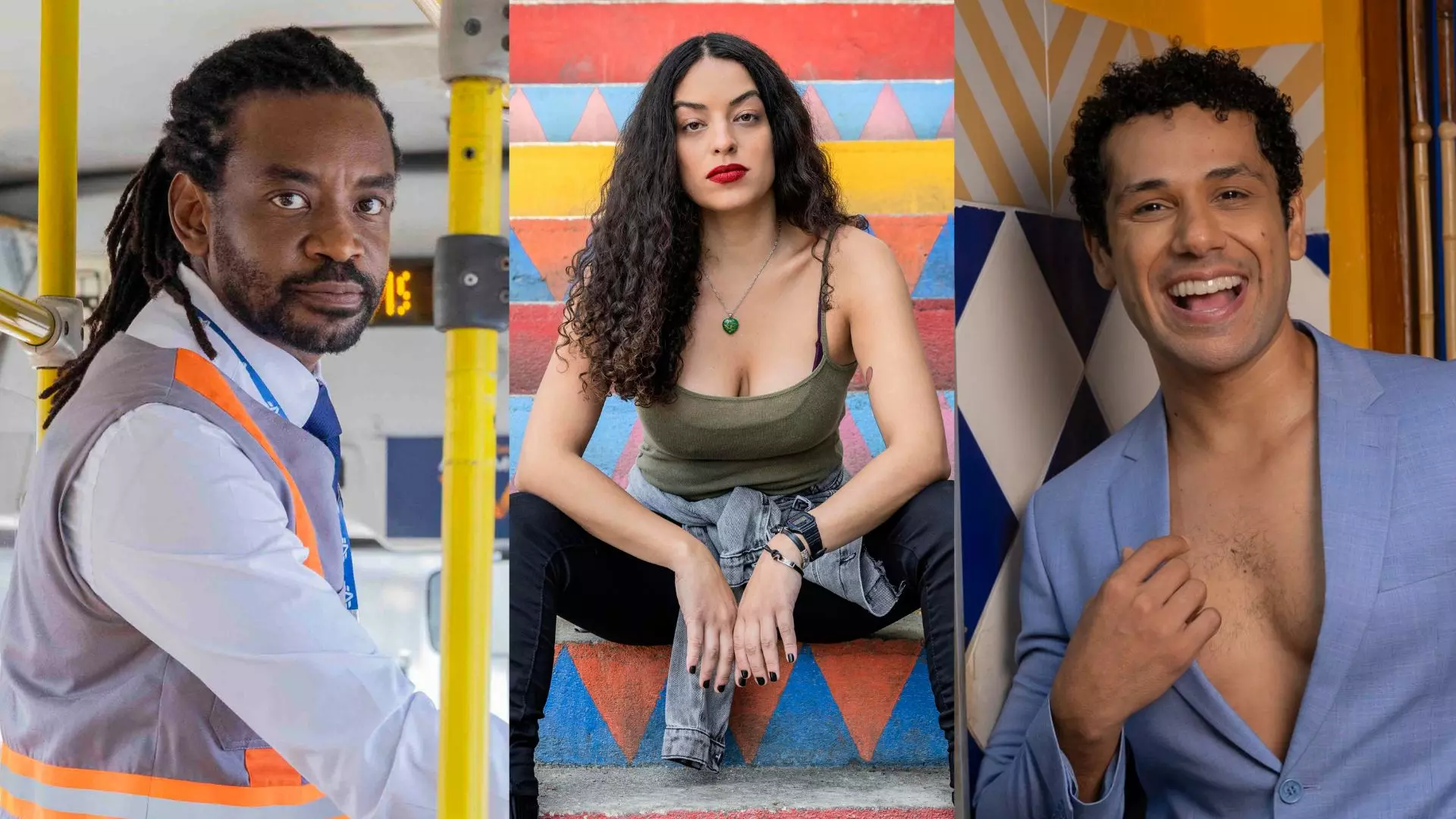 Jão (Fabrício Boliveira), Cacá (Pri Helena) e Chico (Amaury Lorenzo) em Volta por Cima