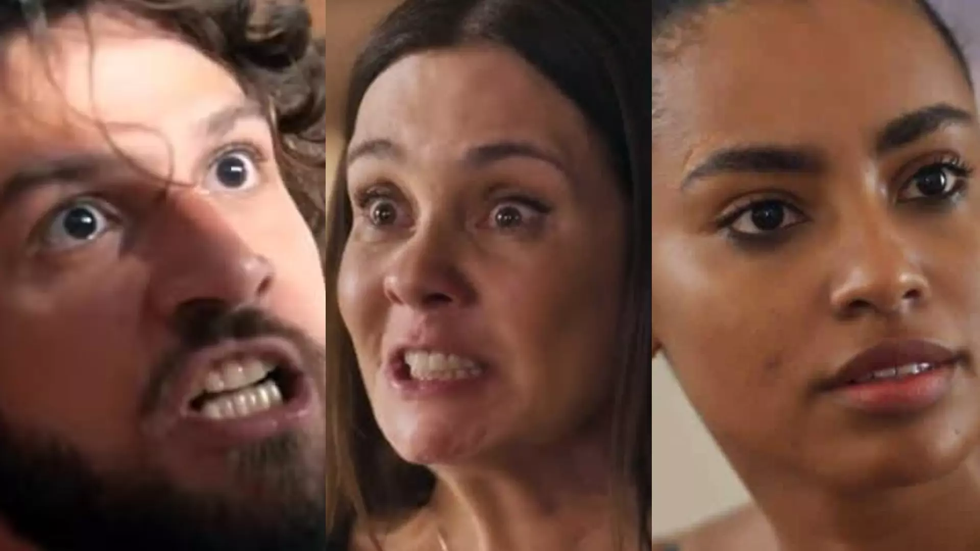 Mavi (Chay Suede), Mércia (Adriana Esteves) e Viola (Gabz) de Mania de Você