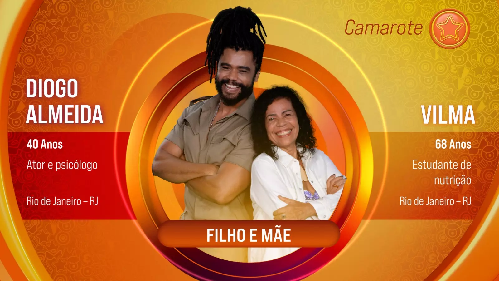 O ator Diogo Almeida e sua mãe Vilma, participantes do BBB 25