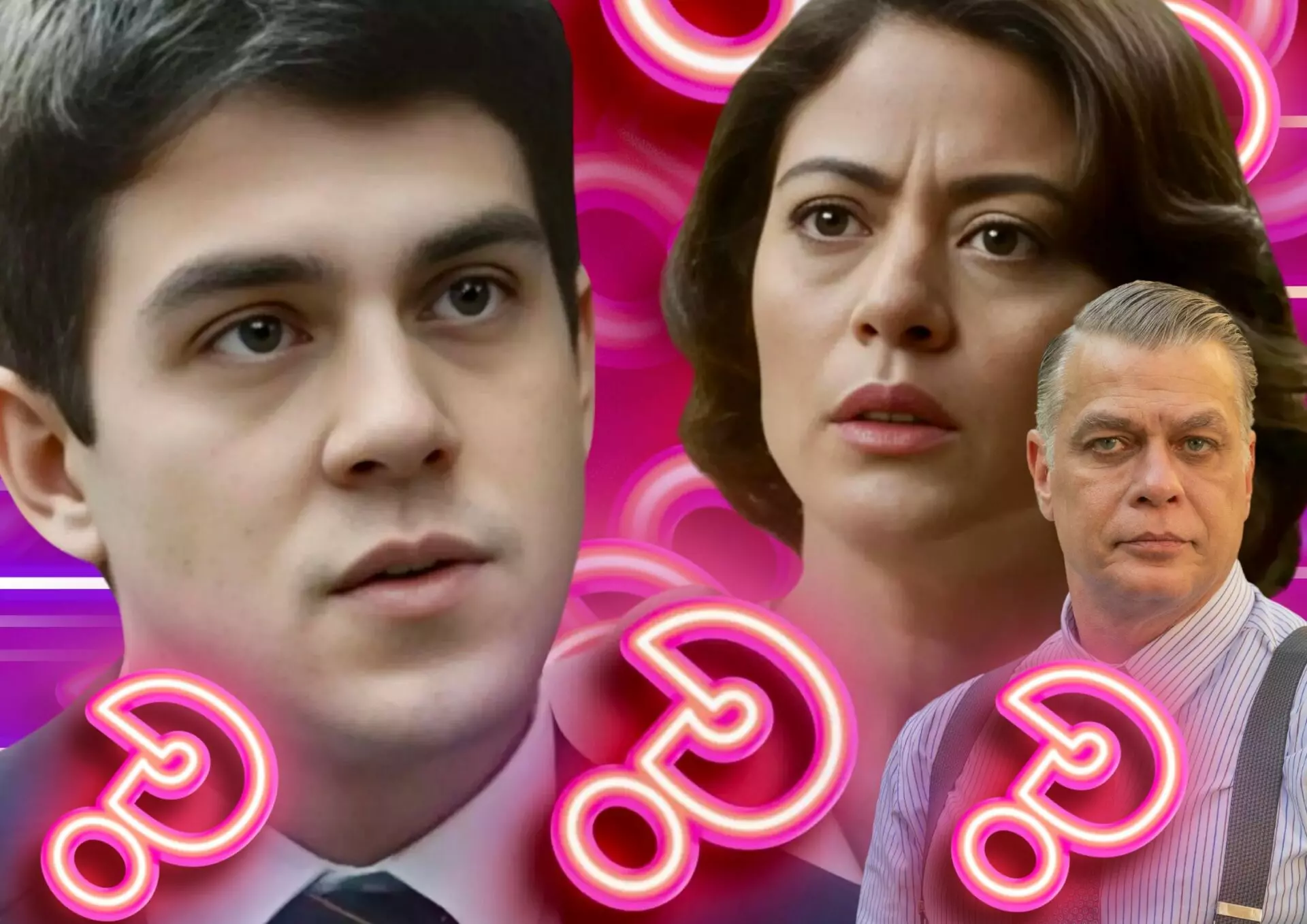 Juliano (Fábio Assunção), Clarice (Carol Castro) e Cássio Cavalcanti (Daniel Rangel) em Garota do Momento