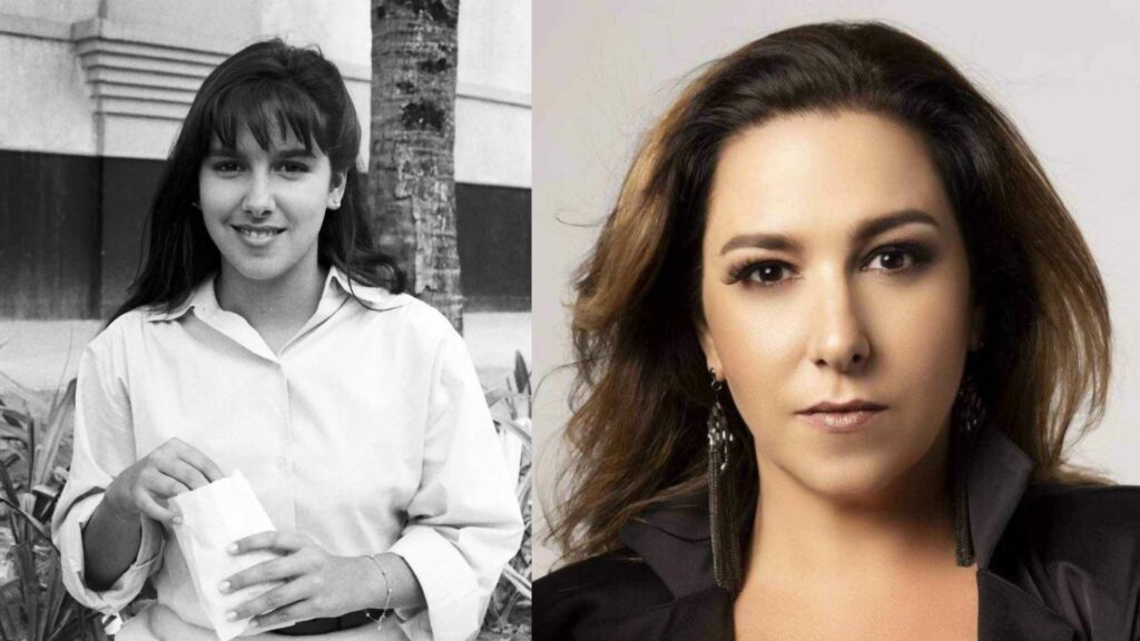 Renata Castro Barbosa em Tieta e atualmente (Bazilio Calazans/Globo)