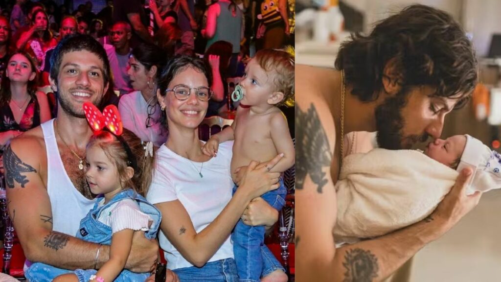 Chay Suede e Laura Neiva com os três filhos
