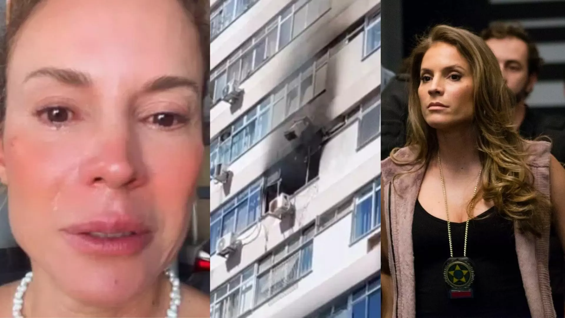 Maíra Charken recentemente na rede social; ao lado, ela em Babilônia